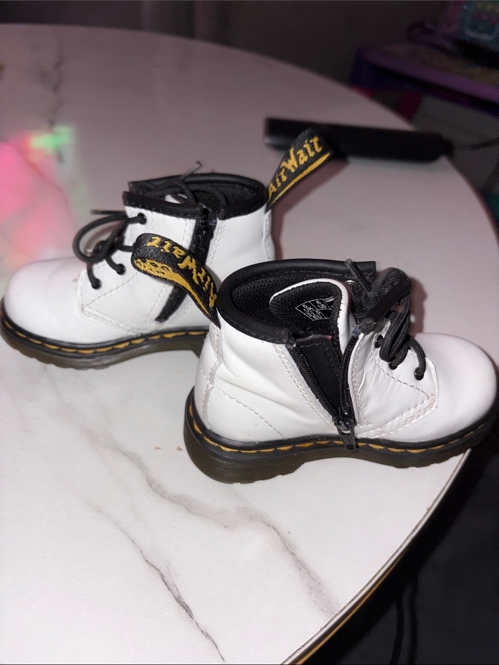 Dr. Martens Kids White Leather Lace-Up Boots with Black Trim - Picture 3 of 6